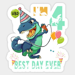 I am 4 Years Old Birthday Party Funny Dinosaur Gamer Boys Sticker
